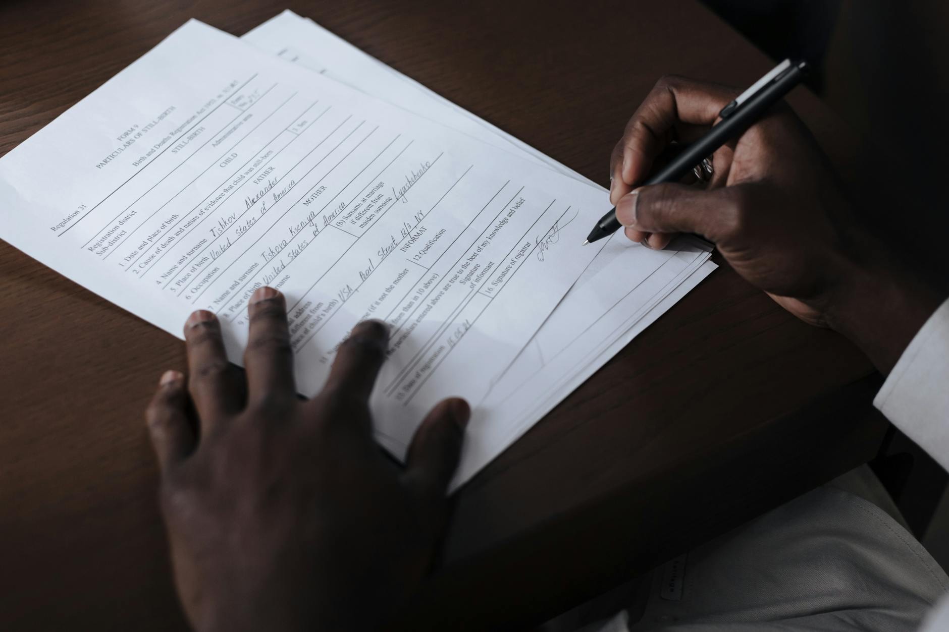 Stamped official legal documents on desk